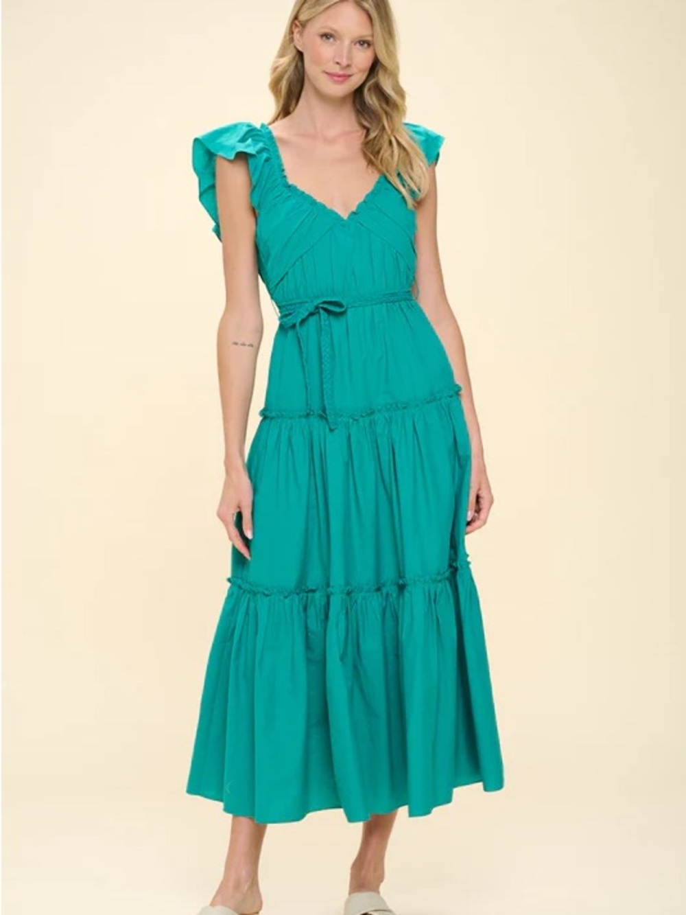 Sleeveless Tiered Maxi Dress- Emerald Green
